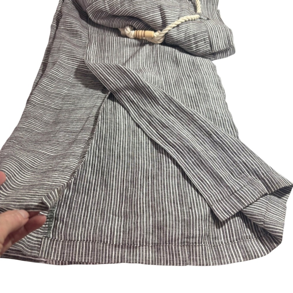 Anthropologie Ett Twa Super Wide Leg Brown Striped Linen Pant Women Size 12 Tall - Picture 6 of 16